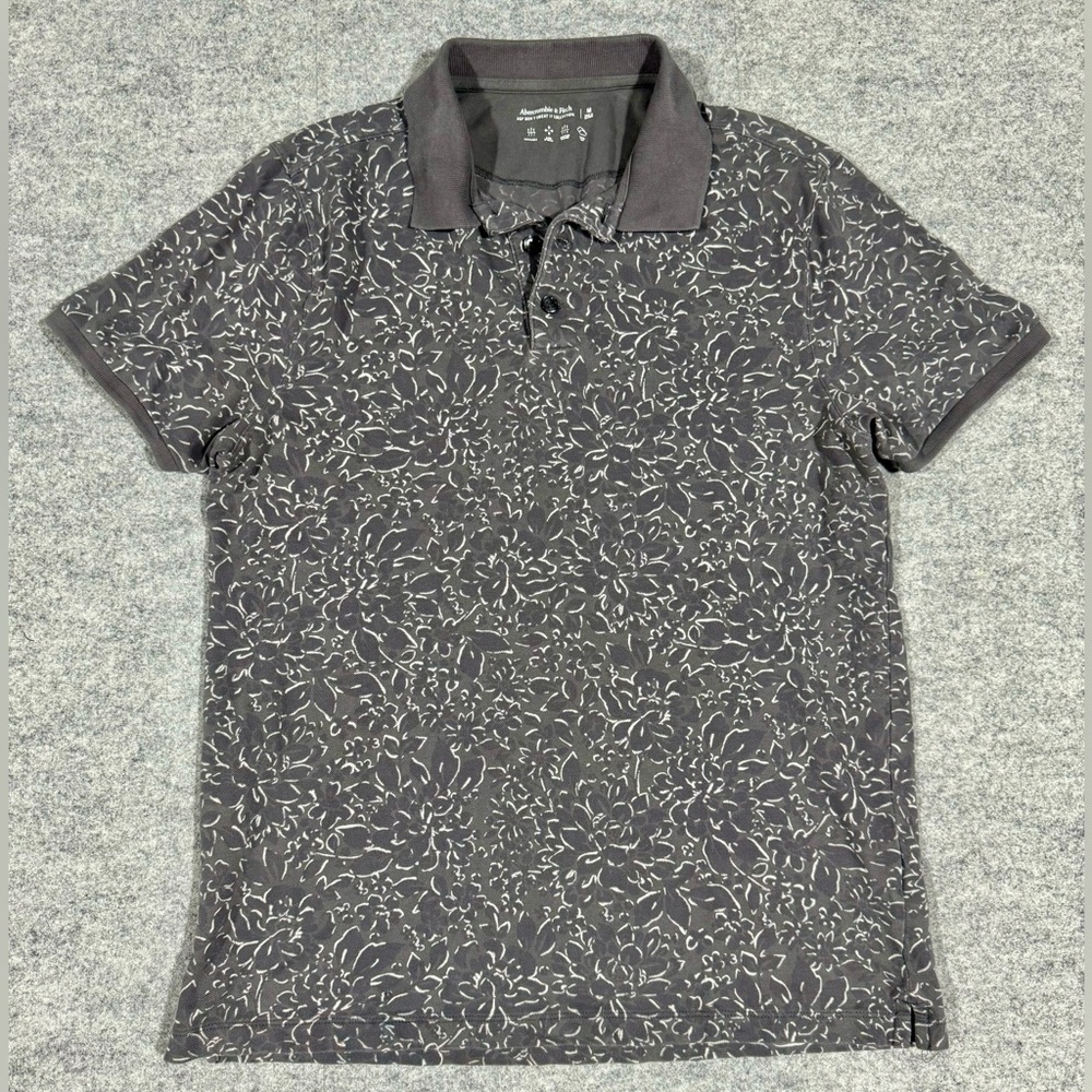 Abercrombie & Fitch Men’s Size Medium Floral Grey Short Sleeve Polo Shirt